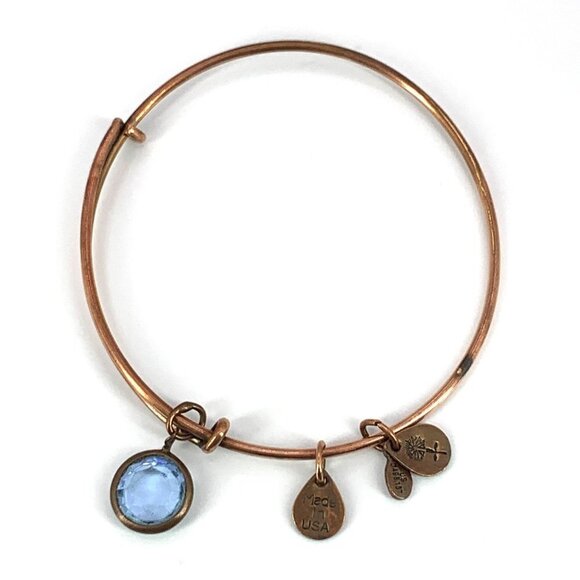 Alex and Ani Aquamarine March Birthstone Charm Bracelet Copper 2"- 3.5" - Picture 2 of 2